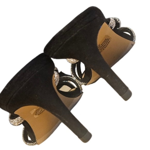 NEW! LOFT Black Velvet Silver Sparkle Embellished Bow Sandals. - Picture 6 of 8